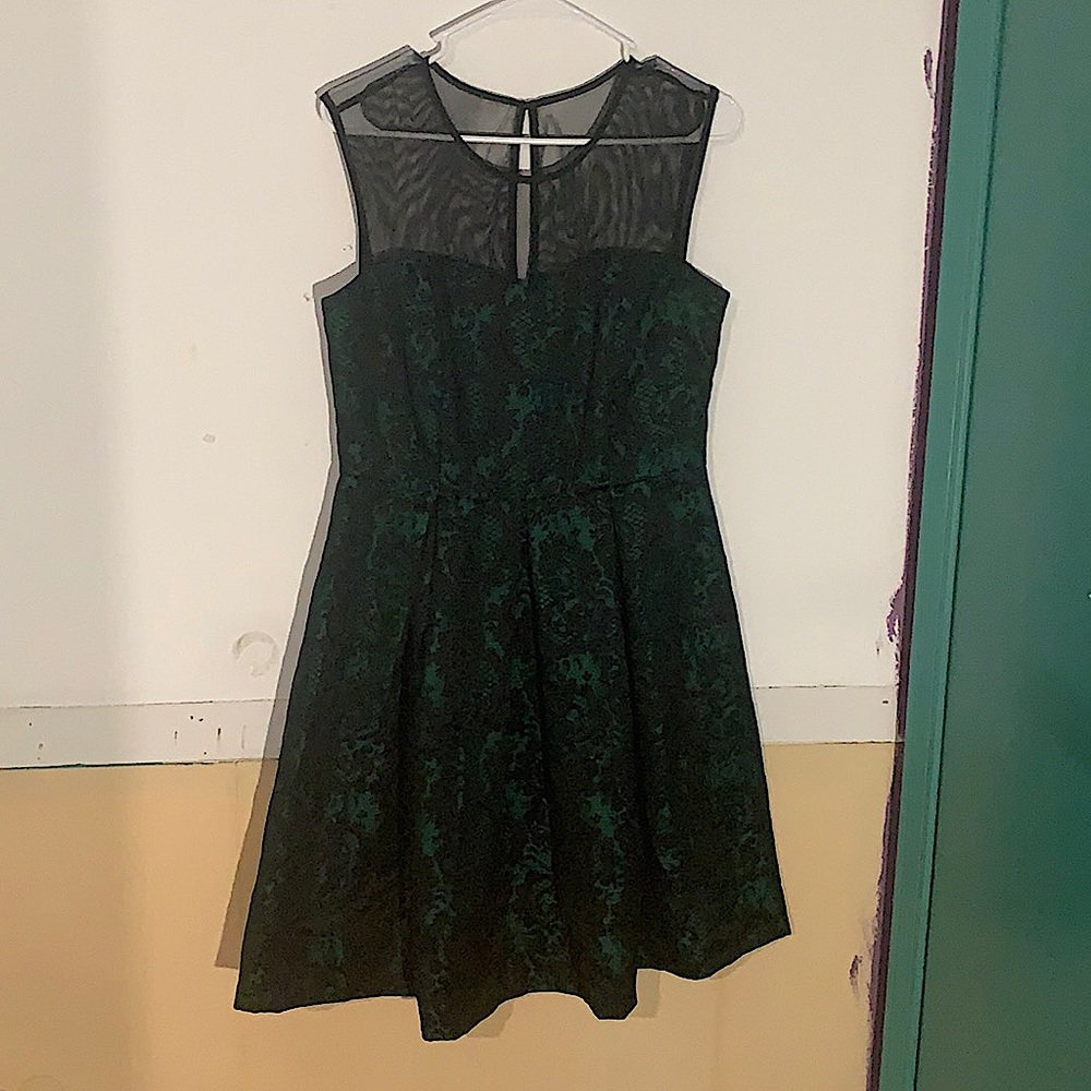 Emerald and black lace dress